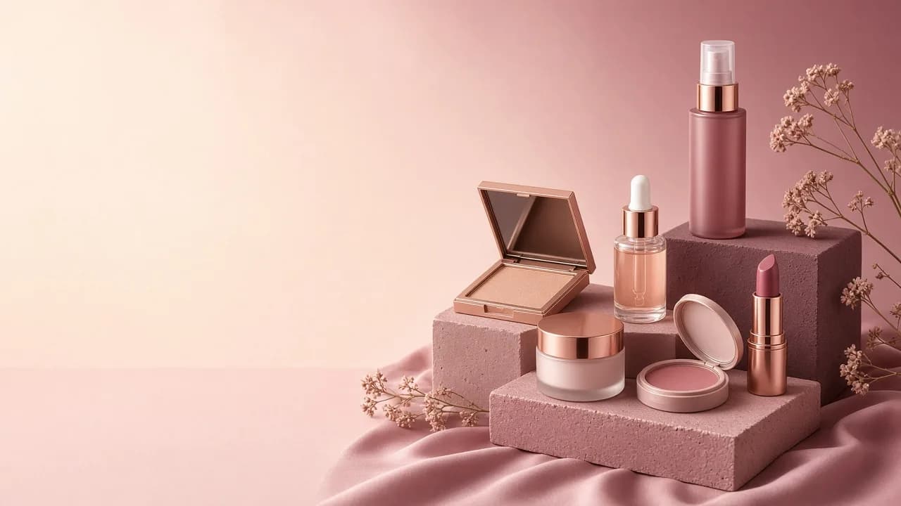 Promotion beauté : composition produits avec espace pour texte